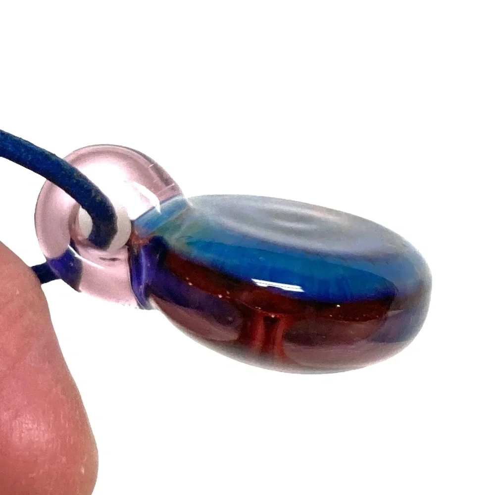 necklace glass flower blue red round pendant handmade